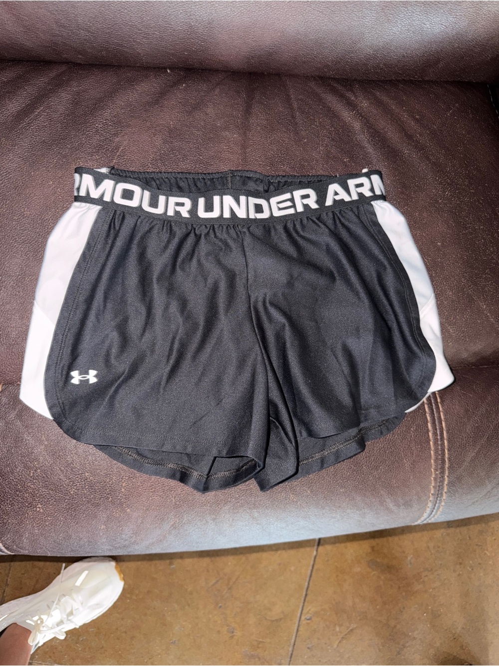 Under Armour Women’s Black Athletic Shorts with White Panels Size Medium